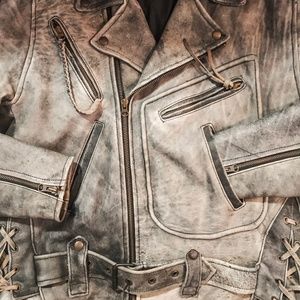 VINTAGE Men's Gray Leather Moto Jacket | Sz 44